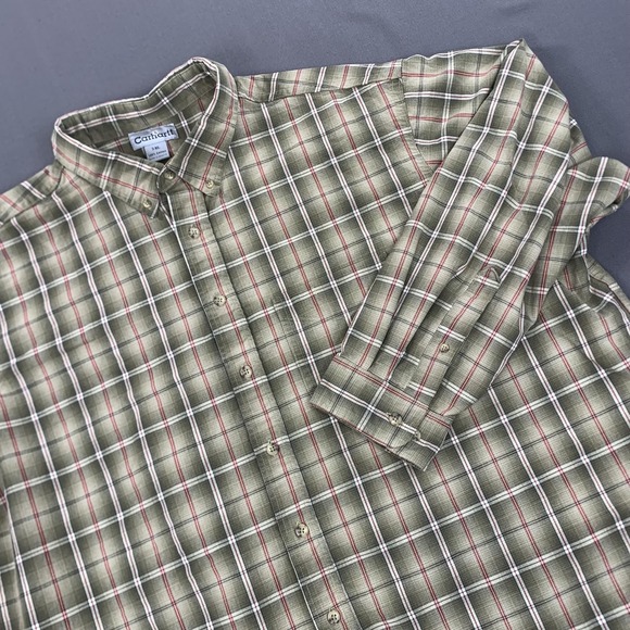 Carhartt Shirt Men 3X Beige Plaid Button Down Long SLV Casual Outdoor Workwear - Picture 1 of 11